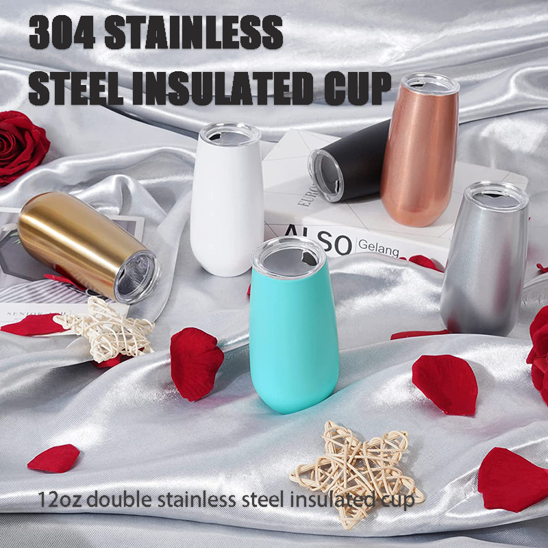 Tumblers with Lids 12OZ Wine Water Bottle for Hot or Cold Drink Stainless Steel Wine Stemless Wine Cups Double Wall Insulated