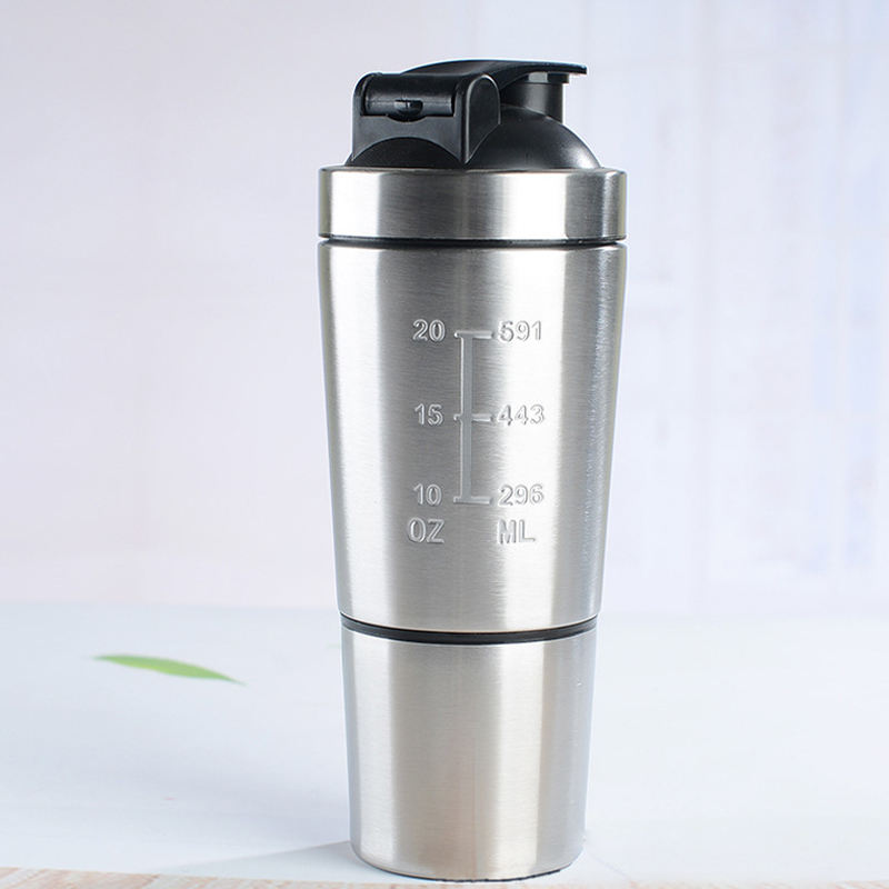 Stainless Steel Protein Shaker Single Wall Water Bottle - 500ml/750ml Sport Gym Drinking Bottle with Measuring Mark for Outdoor