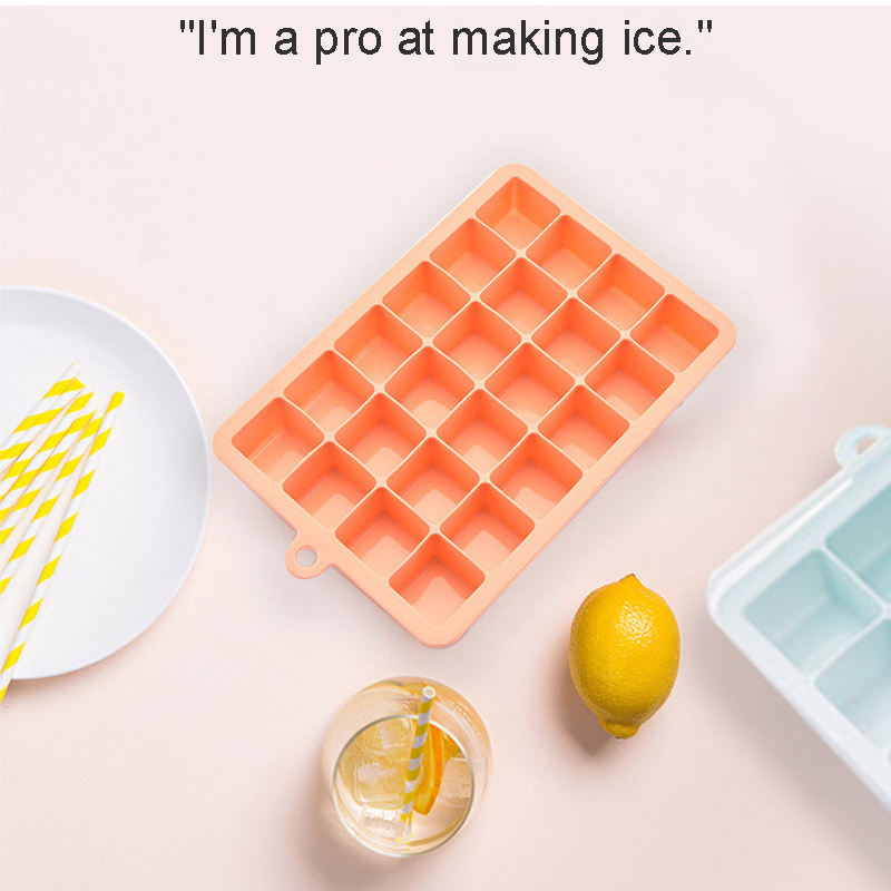 Plastic Lid Ice Cube Mold Food Grade Silicone Square Ice Tray Homemade Ice Cube Tool