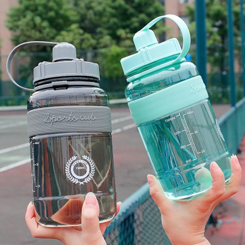 Large Capacity 1000ml/2000ml Sport water bottle - Clear Plastic Measured marking Drinking Bottle with Straw Lifting Ring