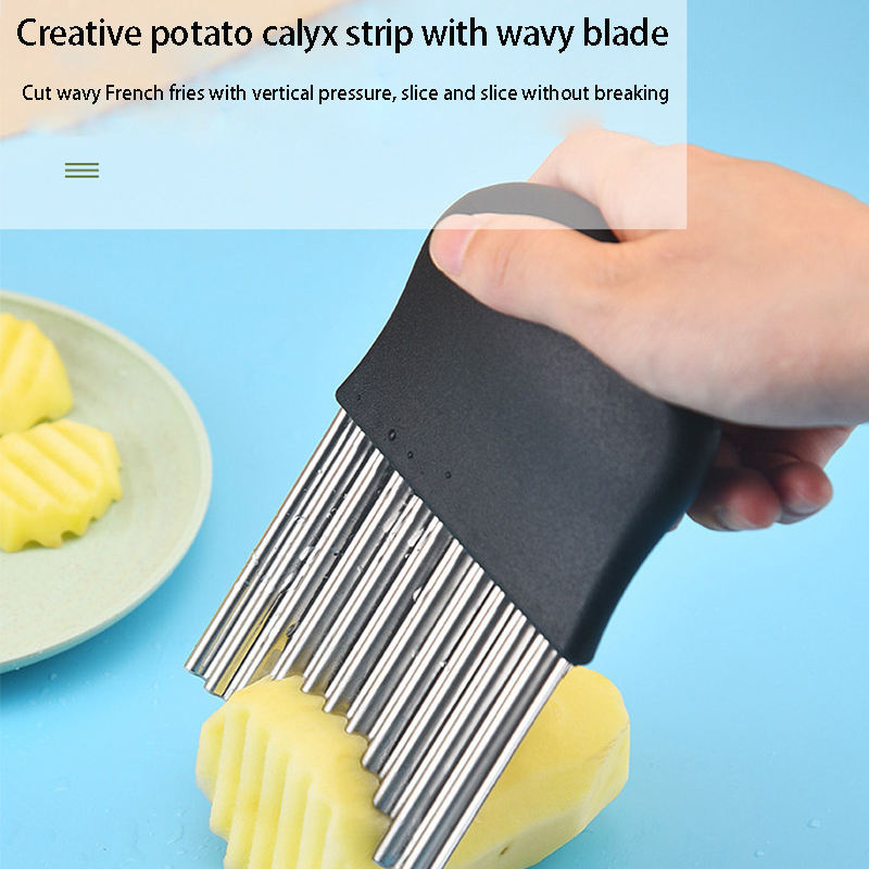 New Multifunctional Stainless Steel Potato Chip Slicer Handheld Wave Knife Cutter Kitchen Potato Slicer French Fries Cutter