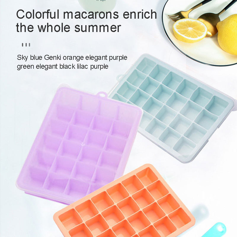 Plastic Lid Ice Cube Mold Food Grade Silicone Square Ice Tray Homemade Ice Cube Tool