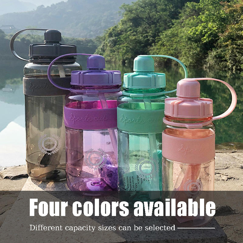 Large Capacity 1000ml/2000ml Sport water bottle - Clear Plastic Measured marking Drinking Bottle with Straw Lifting Ring