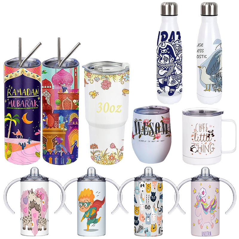 Custom Logo Sublimation Blank Cup, Stainless Steel Insulated Water Bottle with Lid And Straw, Tumbler Cup