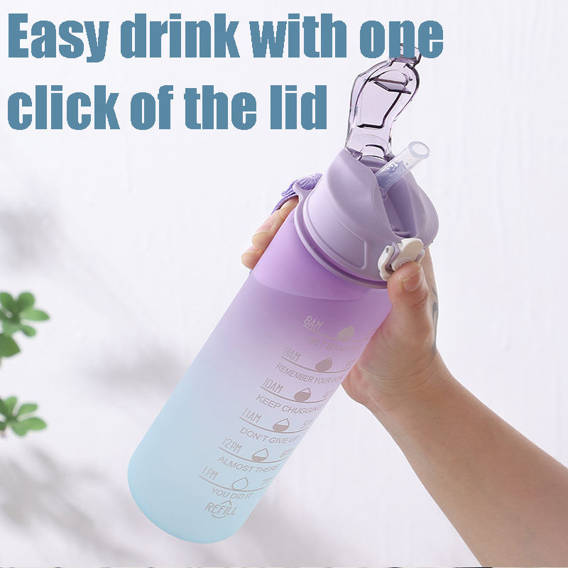 Hot selling 26 oz Water Bottle with Times to Drink and Straw Motivational Drinking Water Bottles with Carrying Strap