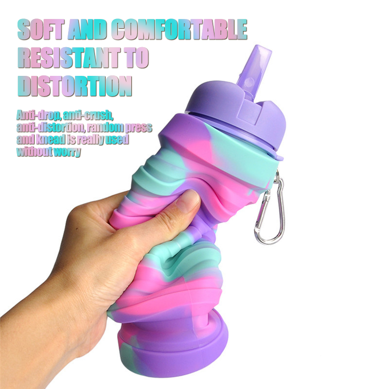 Collapsible Silicone Water Bottle Sport Water Bottle BPA Free Custom Kids Cup With Straw Silicone Folding Pagoda Water Bottle