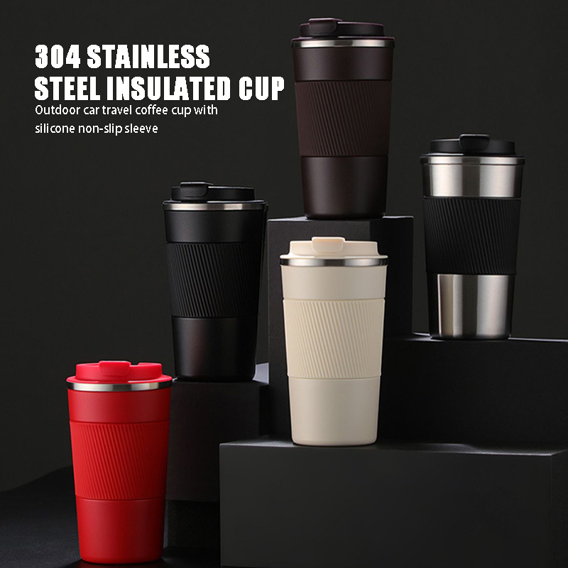 Hot Selling Holiday Stainless Steel Thermos Cup Outdoor Car Travel Coffee Cup with Silicone Non Slip Sleeve Vacuum Water Bottle