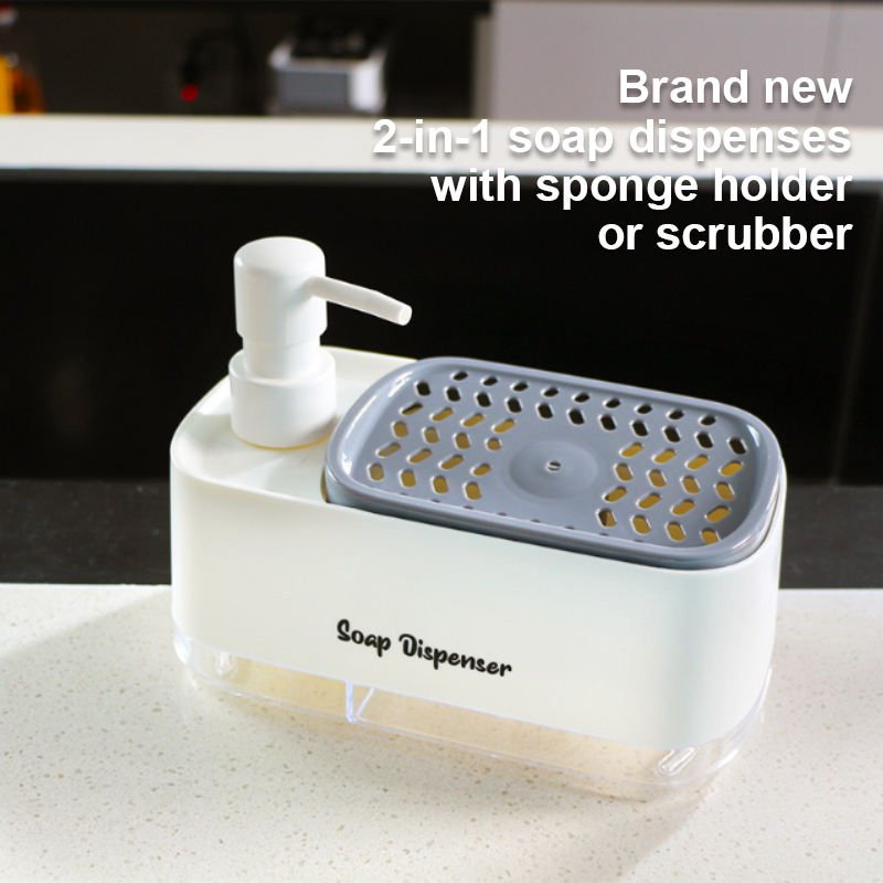 New 2 in 1 plastic hand sponge holder dish wash soap pump dispenser box in bathroom and kitchen
