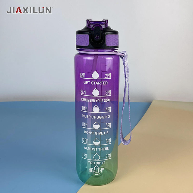 32 oz transparent Water Bottle with Time Marker Carry Strap Ensure You Drink Enough Water for Fitness Camping