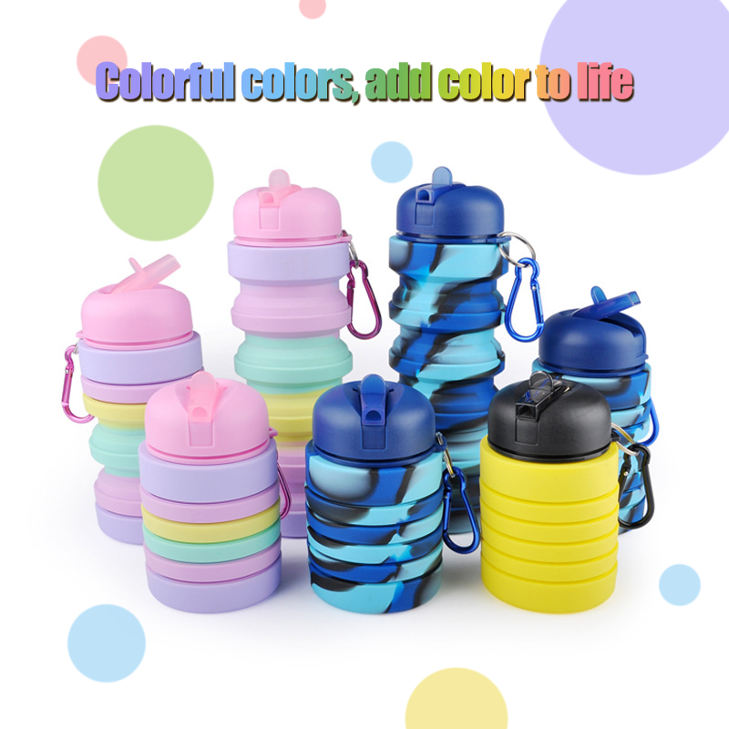 Collapsible Silicone Water Bottle Sport Water Bottle BPA Free Custom Kids Cup With Straw Silicone Folding Pagoda Water Bottle