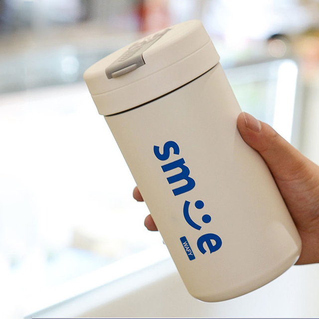 Stainless Steel Water Bottle for Kids with Straw and Lid Smile Series Simple Style Small Water Bottle Vacuum Insulated Mug