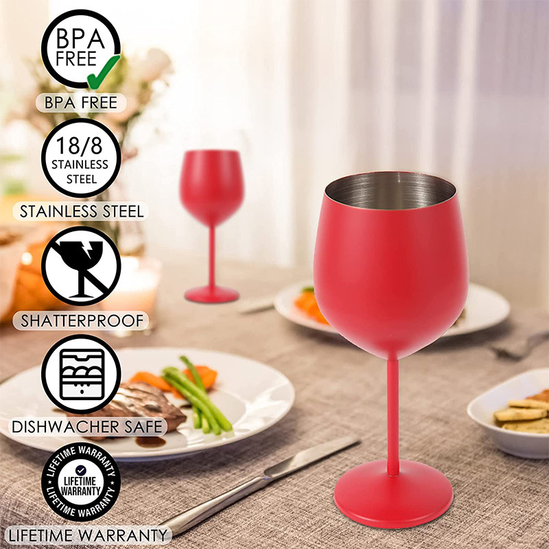 18oz Stainless Steel Wine Glasses Advertising Gift Wine Glasses Custom LOGO Stem Glasses Unbreakable Goblets Metal Wine Cup