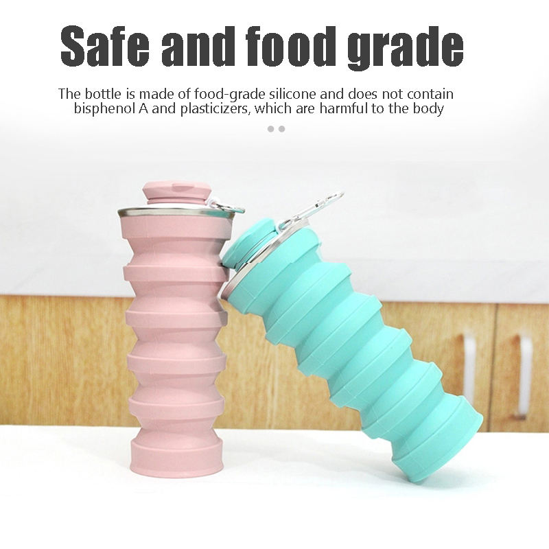 Collapsible Water Bottles, Silicone Foldable Water Bottles Leak-proof, Portable Sports Water Bottle with Carabiner 17oz