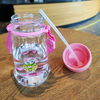 Cute Frog Water Bottle for Kids - 620ml Plastic Cartoon BPA Free Milk Drinking Bottle with Rope Straw for Gift Activities