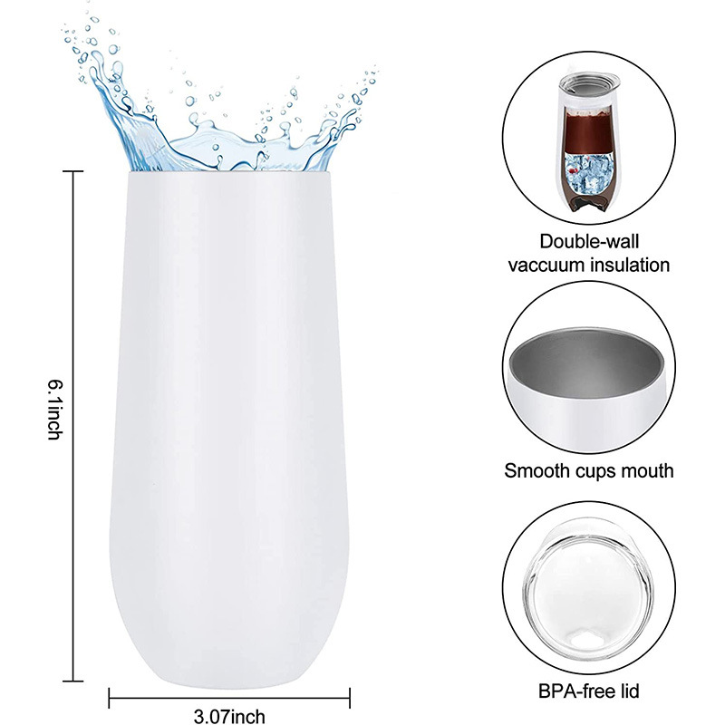 6OZ Customized Water Bottle Double Wall Stainless Steel Wine Champagne Vacuum Thermo Mug Coffee Cup for Hot and Cold Drinks