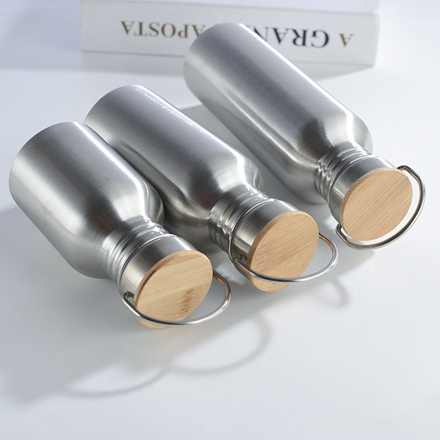 350ml/500ml/600ml/750ml Easy-carry Portable Stainless Steel Single Wall Water Bottle - Bamboo Lid customized drinking bottle