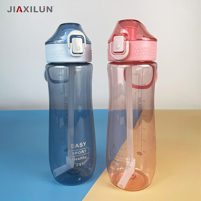 800ml plastic bottle for water straw cups bottles with handle transparent clear square sport drinking colour