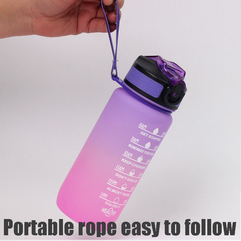600ml Plastic Water Bottle For Sports Bottle with Times to Drink and Straw Carrying Strap Motivational Drinking Water Bottle