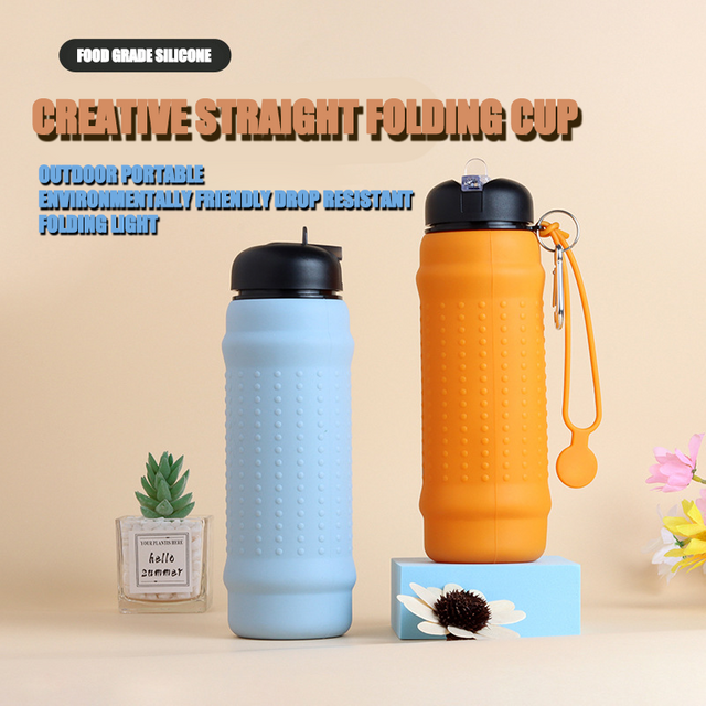 Simple Folding Cup For Outdoor Travel Portable Sports Water Bottle Large Capacity Heat Resistant Silicone Cup 600ml BPA Free