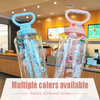 Cute Cartoon Stickers Kids Large Capacity Water Bottle Sports Outdoor Clear Plastic Water Bottle with Handle and Straw 1.8L