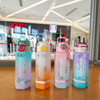 Sport Gradient Water Bottle, Plastic Customized Logo Bpa Free Drinking Bottle with Hidden Lifting Ring Bouncing Lid for Gym