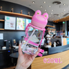 Cute Frog Water Bottle for Kids - 620ml Plastic Cartoon BPA Free Milk Drinking Bottle with Rope Straw for Gift Activities