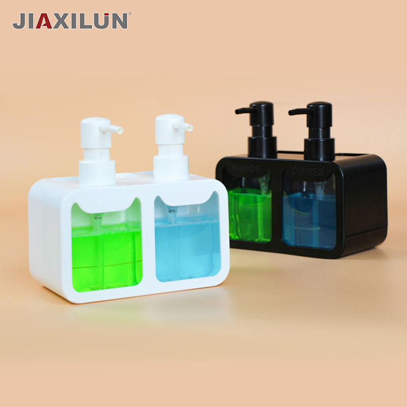 Double kitchen soap dispenser and sponge holder soap dispenser for kitchen sink liquid soap dispensers