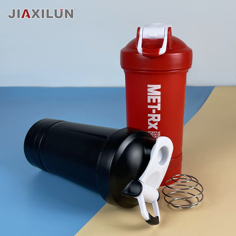 500ml Custom Logo Portable Fitness Water Bottle Gym Protein Shaker with Stainless Steel Stirrer for Gym Fitness Enthusiasts