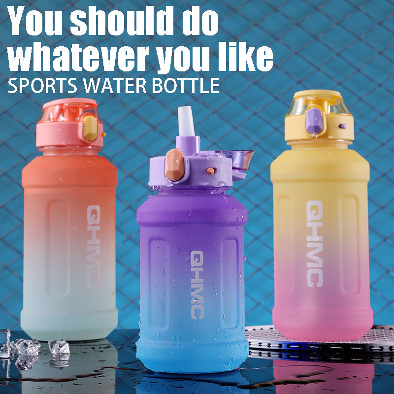 JXL 1300ml/900ml Gradient Water Bottle with Straw, Leak-proof Clamshell Sports Bottle BPA-free Water Bottle