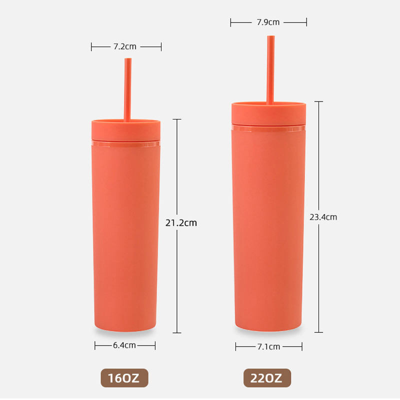 16oz Plastic Cup Double Rubber Paint Water Bottle Sealed with Leak-proof Straight Cup Lid And Straw