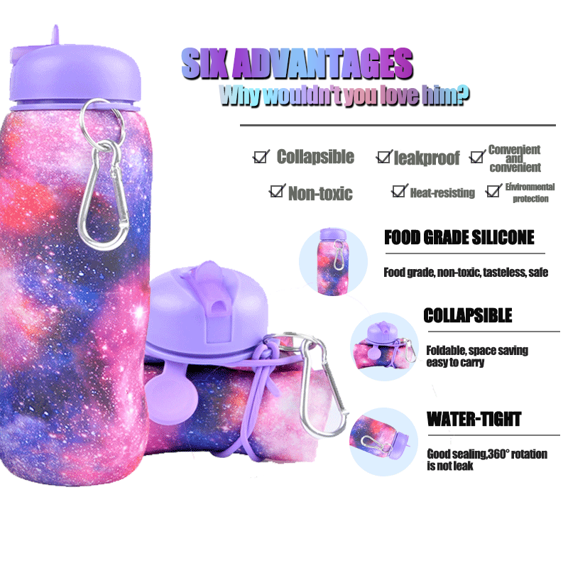 Custom Star Pattern Silicone Folding Cup Outdoor Sports Water Bottle Creative Gift Water Bottle Portable Water Bottle BPA Free
