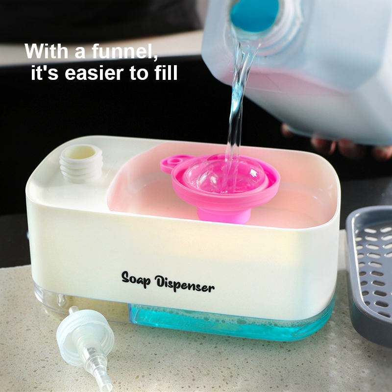 New 2 in 1 plastic hand sponge holder dish wash soap pump dispenser box in bathroom and kitchen