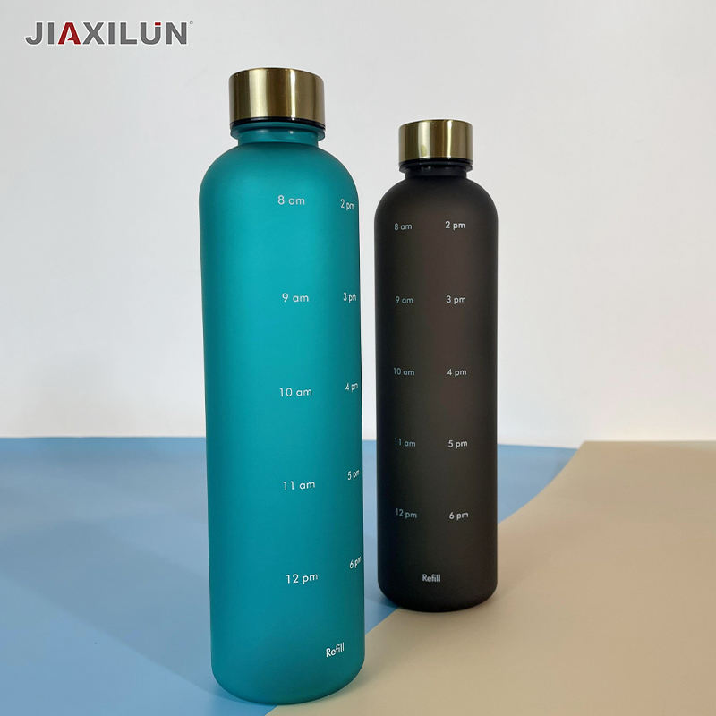 Gradient Color Water Bottle Frosted Cup Portable Water Bottle 1000ml Plastic Transparent Liquid Water Bottle with Scale