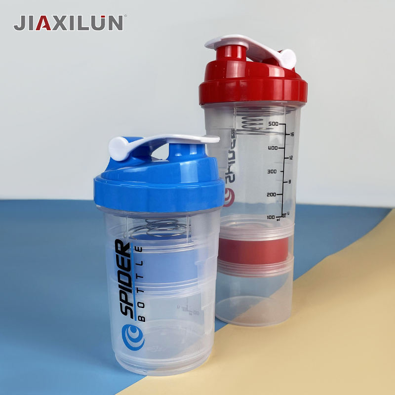 Transparent 500ml Gym Protein Shaker Bottle Custom Logo Three Layers Plastic Water Bottle for Fitness