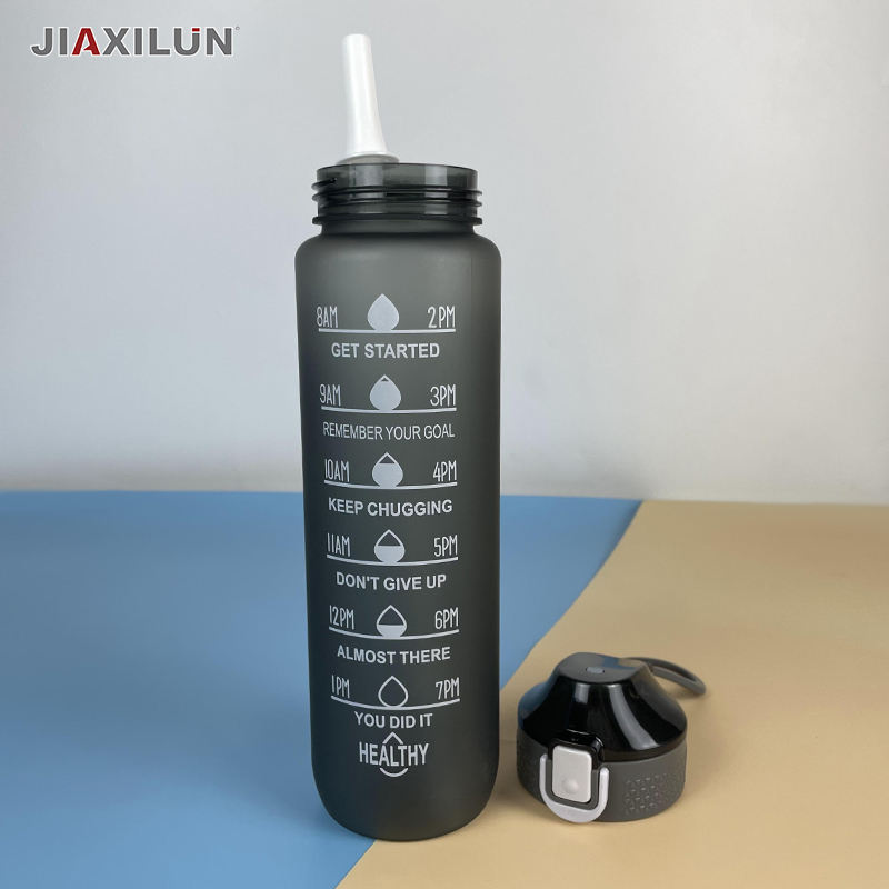 1000ml Sport Plastic Water Bottle with Time Marker Drinking Storage Compartments Juice Bottles Lid And Infuser