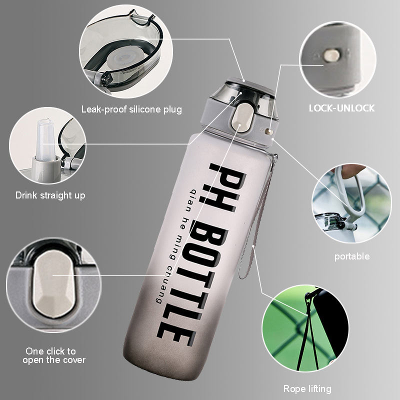 Hot selling 32 oz Water Bottle with Time Marker Carry Strap Leak-Proof Tritan BPA-Free Ensure You Drink Enough Water for Fitness