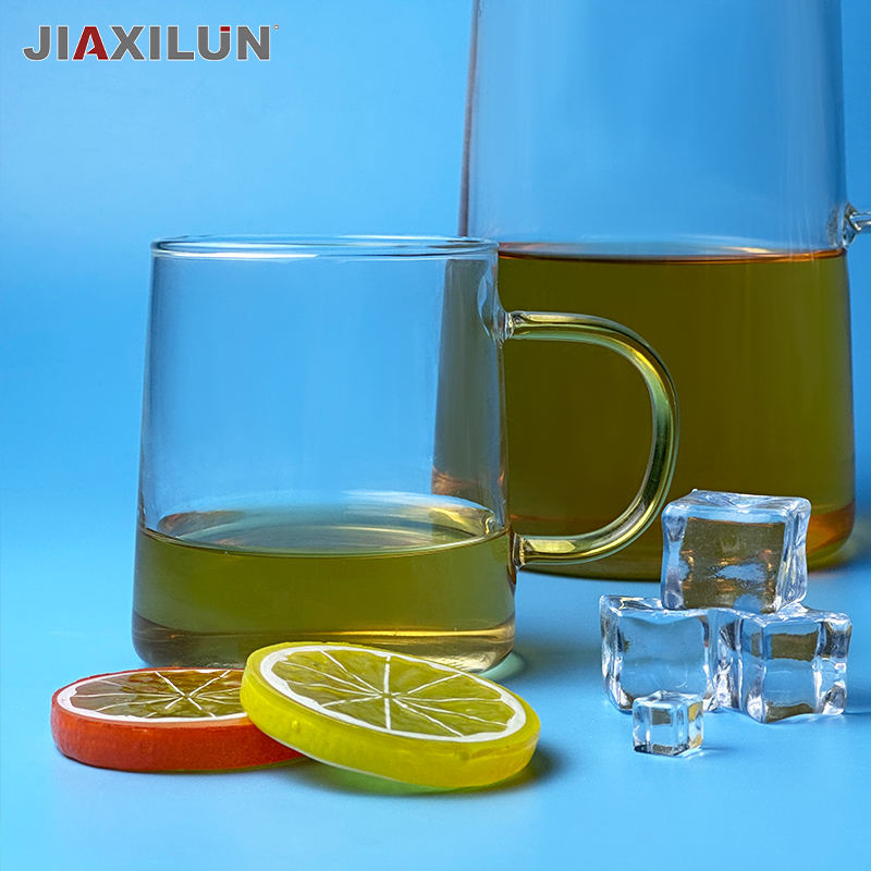 315ml Transparent Glass Cup with T-shaped Yellow Handle Classic Design for Business Gifts