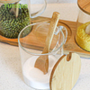 Glass kitchen jar storage set Food grade kitchen condiment jar with wooden lid and wooden spoon Kitchen spice jar with handle