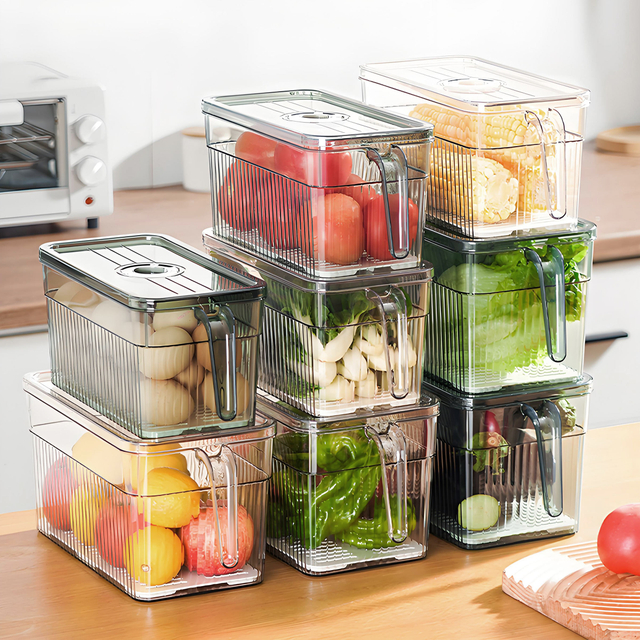 Hot Selling Plastic Refrigerator Storage Box Kitchen Food Fresh Storage Bin Fridge Storage Container With Handle Lid