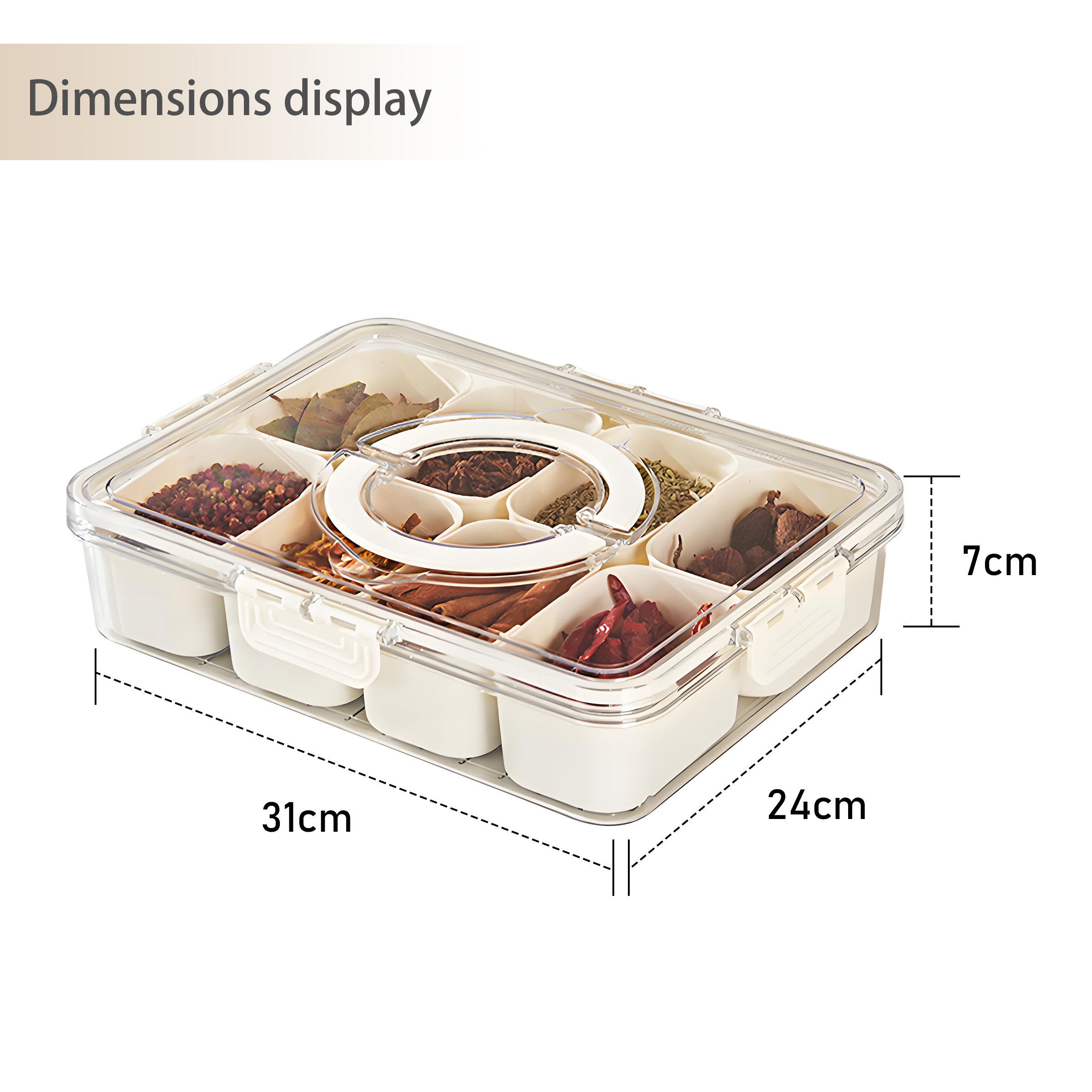 Hot Productportable 8-compartment Transparent Snack Box Plastic Sealed Round Storage Divider Contain