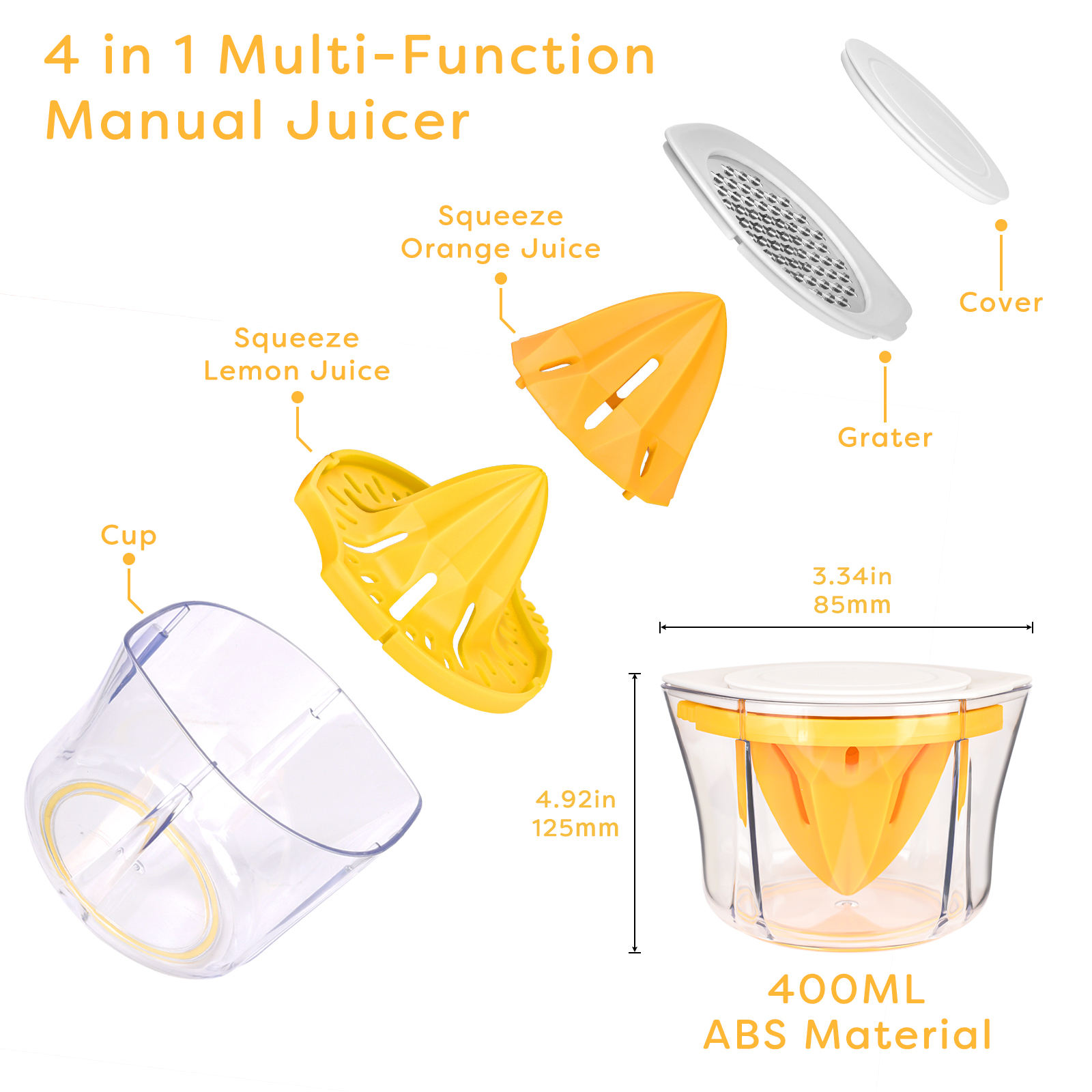 New 5-in-1 Multifunctional Lemon Orange Manual Juicer with Grater