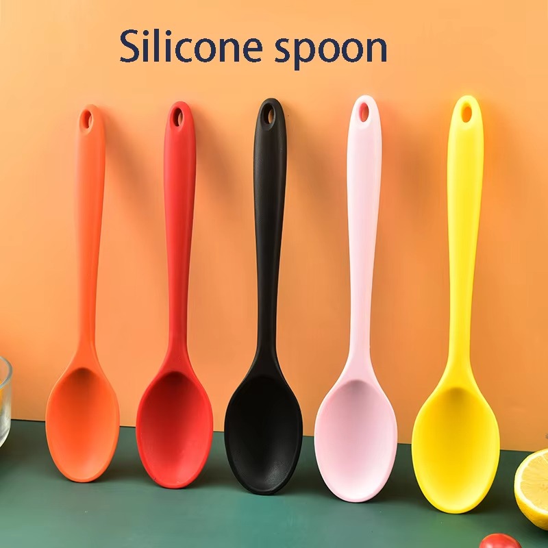 Non-stick Heat-resistant All-wrap Silicone Salad Mixing Spoon Kitchen Soup Serving Spoon Spoon Kitchen Baking Tool