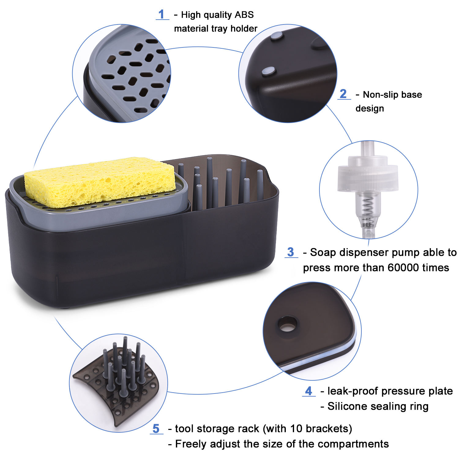 GOOD LIFE OEM Soap Pump Caddy And Sponge Stand Sink Organizer Small Box Soap Dispenser Suitable for Kitchen