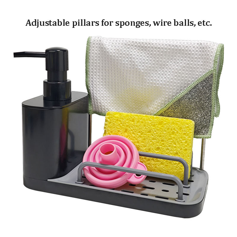 New Manual Press Sponge Soap Foam Liquid Pump Dispenser Caddy Set for Hands And Dishes in Kitchen