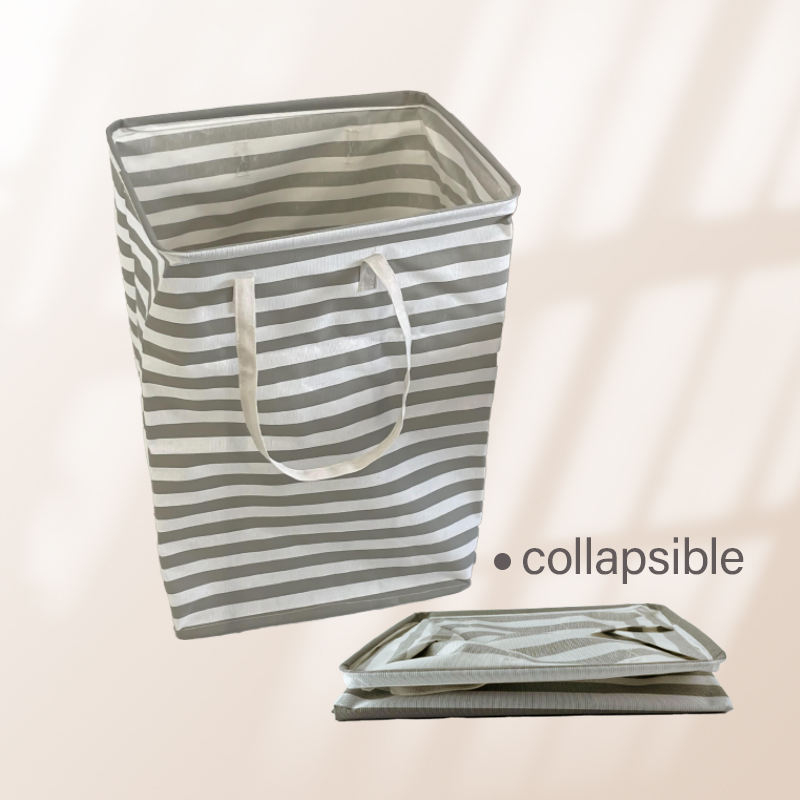 Striped Pattern Thick Durable Storage Basket Clothes Storage Bag Collapsible Baby Dirty Clothes Box with Handle