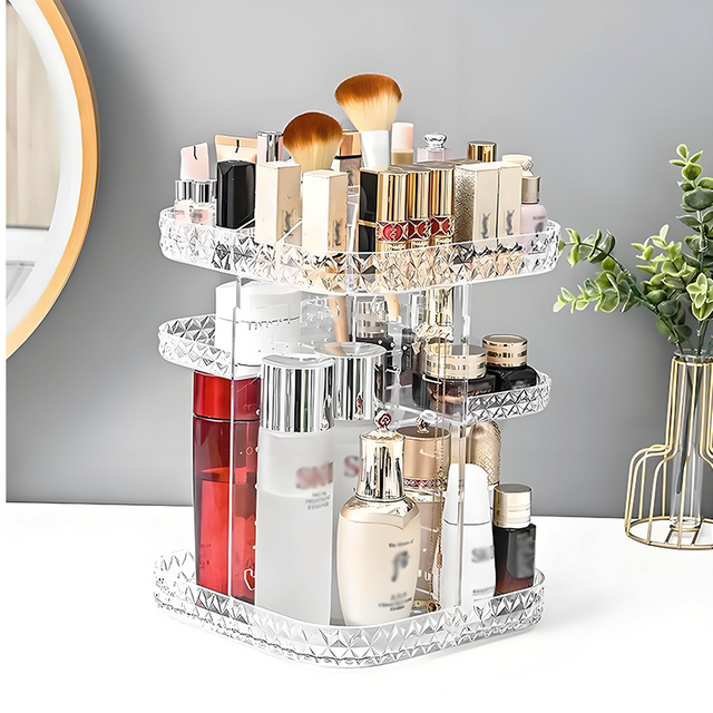 Hot Products Light Luxury 360 Degree Rotating Transparent Plastic Adjustable Cosmetic Organiser Rotating Make Up Organiser