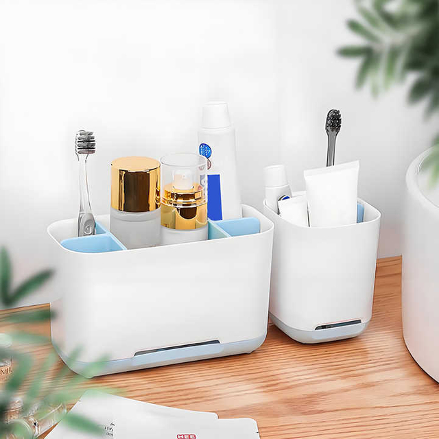 Hot Sale Bathroom Countertop Plastic Adjustable Divider Toothbrush and Toothpaste Holder with Drainage System