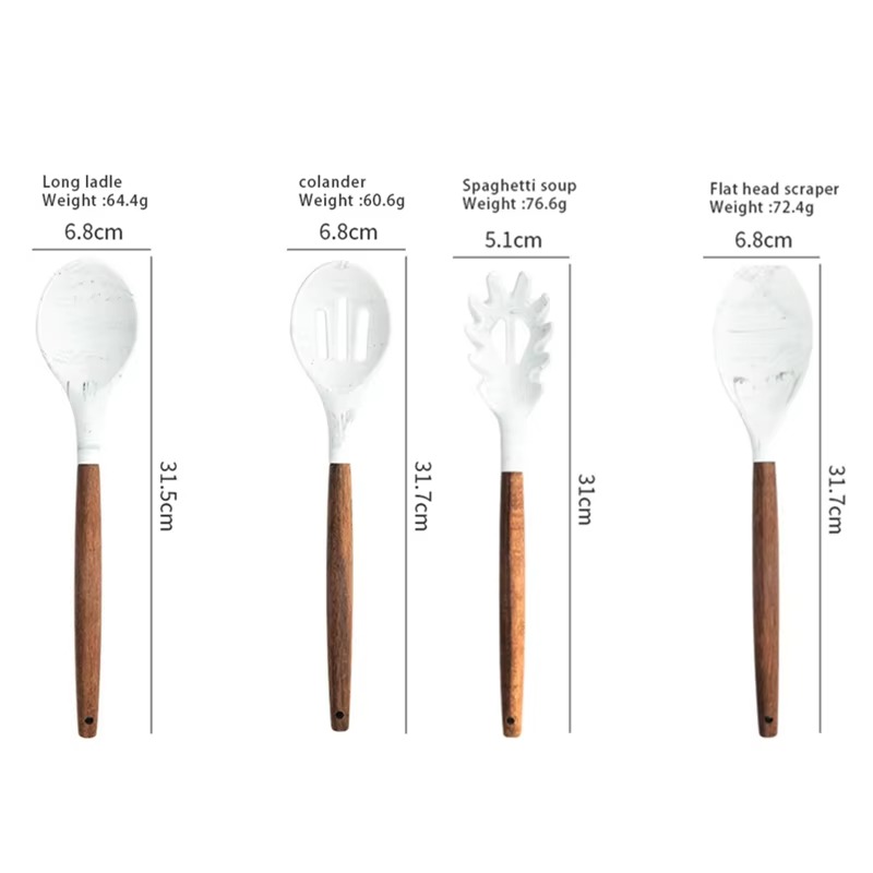 Wholesale Wooden Handle Silicone Kitchenware Set Silicone Spatula Cooking Spoon Seven-piece Kitchen Utensils