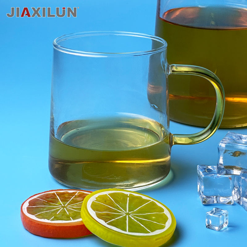 315ml Transparent Glass Cup with T-shaped Yellow Handle Classic Design for Business Gifts