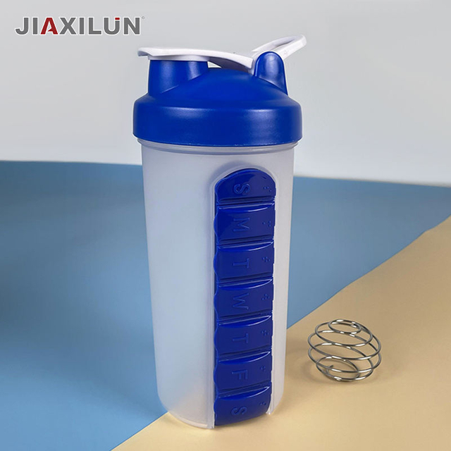 600ML Gym Fitness Custom Logo Plastic Protein Shake Bottle Beverages Water Bottle Portable Weekly Pill Box